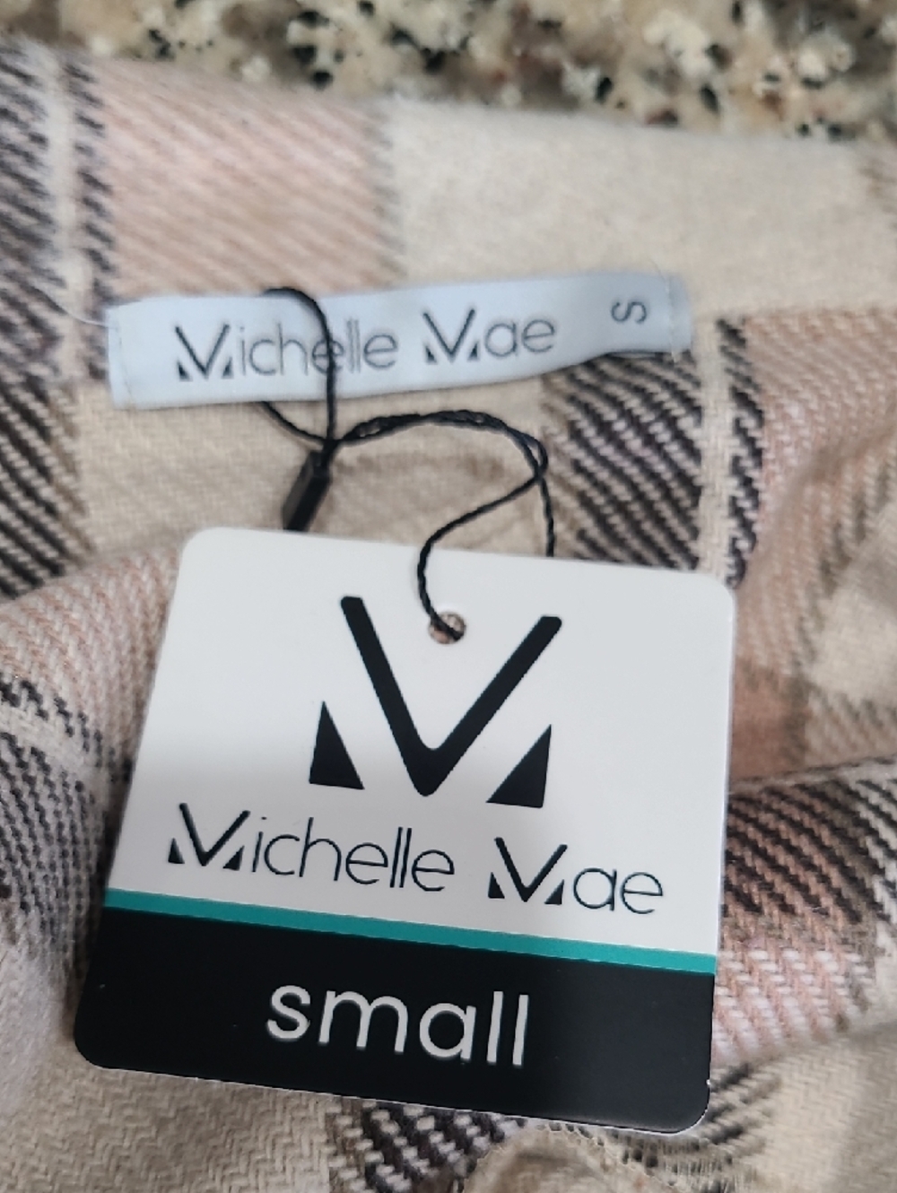 Michelle Mae Plaid Utility Shacket in Cream & Brown NWT - Picture 7 of 8